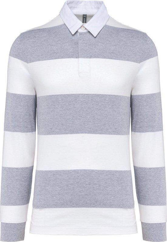 Kariban Gestreepte uniseks polo lange mouwen K285 - Oxford Grey / White Stripes - L