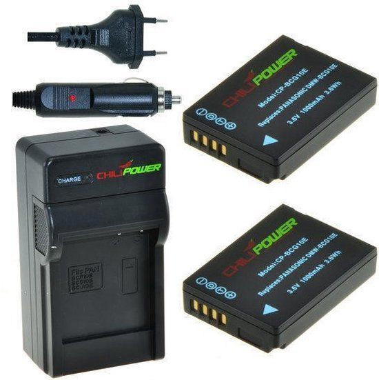 Chili Power 2x DMW-BCG10 Accu's voor Panasonic - incl. Oplader & Autolader - ChiliPower