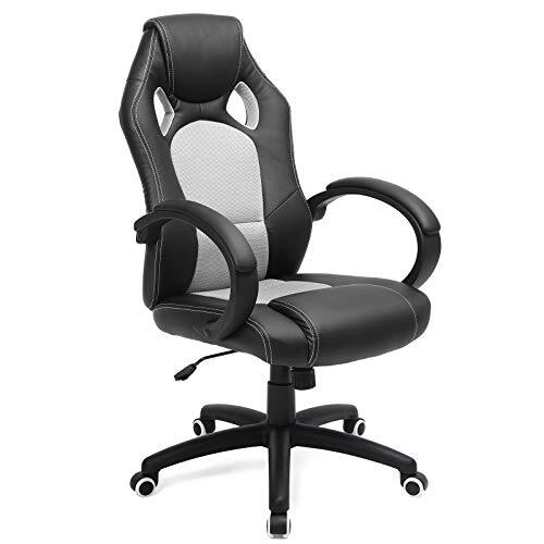 Songmics Racing stoel bureaustoel gaming stoel managersstoel PU, zwart-grijs, OBG56BG