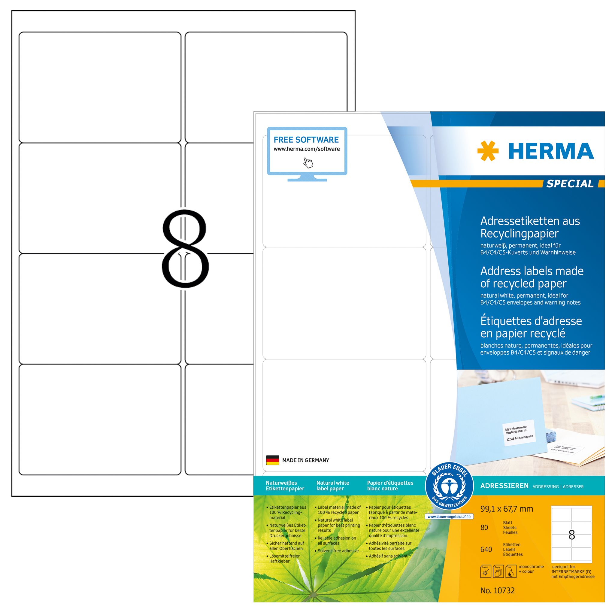 HERMA Etiketten Gerecycled Papier 99,1 x 67,7 mm Wit