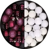 Merkloos / Sans marque Billiet - Vanlaere 40x stuks kleine kunststof kerstballen aubergine paars en wit 3 cm