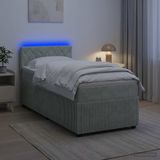 vidaXL Boxspringbed met matras en LED-verlichting, lichtgrijs, 90 x 190 cm, fluweel