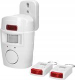 Virone AS-1 Bewegingsmelder met alarmfunctie, mini draadloos alarm met geïntegreerde sirene, werkt op batterijen, 2 afstandsbedieningen