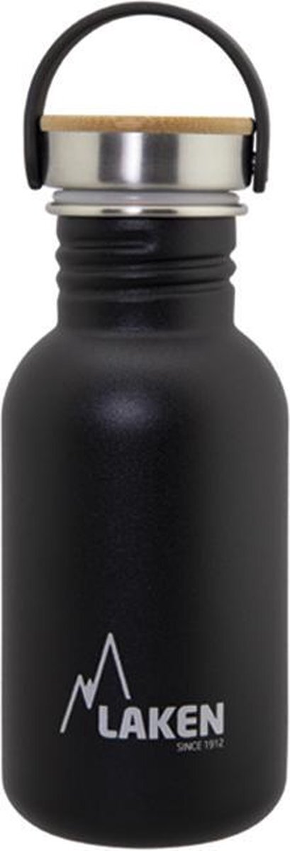 Laken RVS fles Basic Steel Bottle 500ml ,Bamboo S/S Cap - Zwart zwart