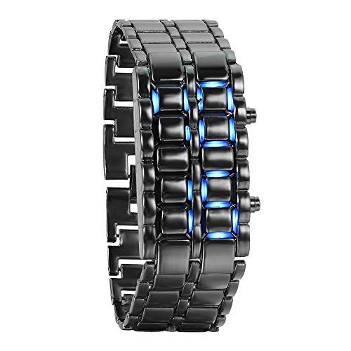 JewelryWe Unisex Mannen Lava Rood Blauw LED Digitale Zwarte Armband Horloges, Blauw, Armband