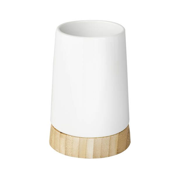 WENKO Bamboo tandenborstelhouder - 8 x 11 cm - keramiek - wit/naturel