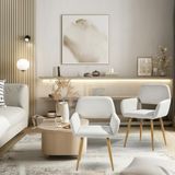 FurnitureR Set van 2 moderne eetkamerstoelen, metalen poten, open rugleuning van beige stof, Scandinavisch design voor eetkamer, slaapkamer, 56 x 53 x 80 cm