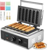 Vevor Commercieel Wafelijzer Wafelbakker 6 Stuks Hot Dog Zilver