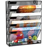 GDINDINFAN Mesh wandorganizer om op te hangen voor papieren documenten, 5 verticale vakken voor kantoor en thuis, zwart