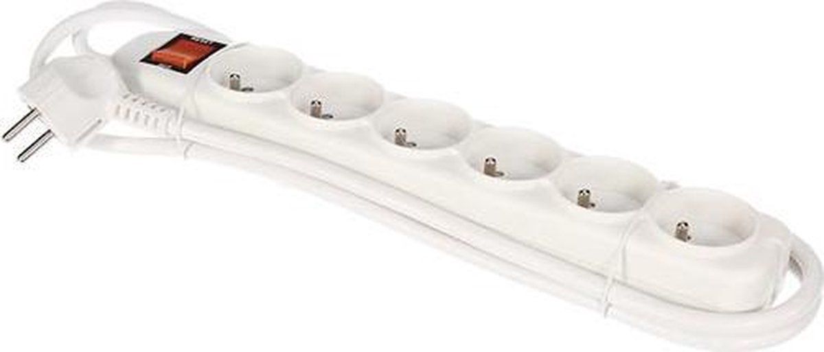 Perel 6-VOUDIGE STEKKERDOOS MET SCHAKELAAR & OVERBELASTINGSBEVEILIGING - WIT