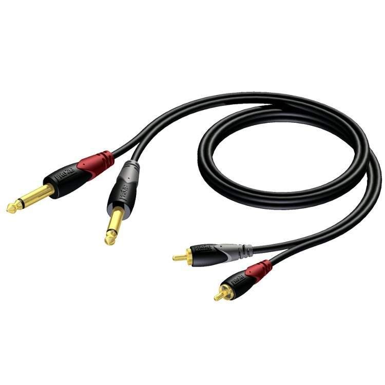 Procab CLA631 - 2x 6.35mm Jack mono - Tulp stereo 2RCA kabel - 3 meter