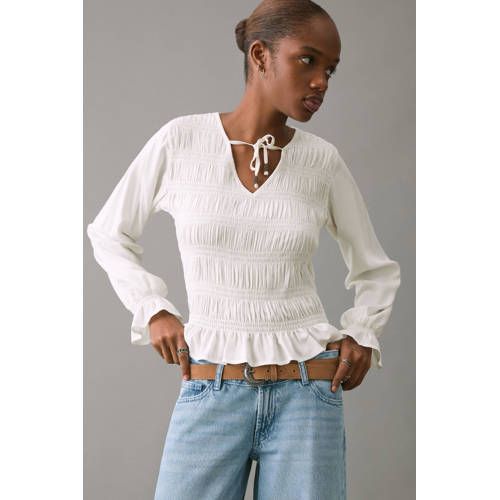 MANGO TEEN blousetop wit Meisjes Viscose V-hals Effen - maat 158(XS)