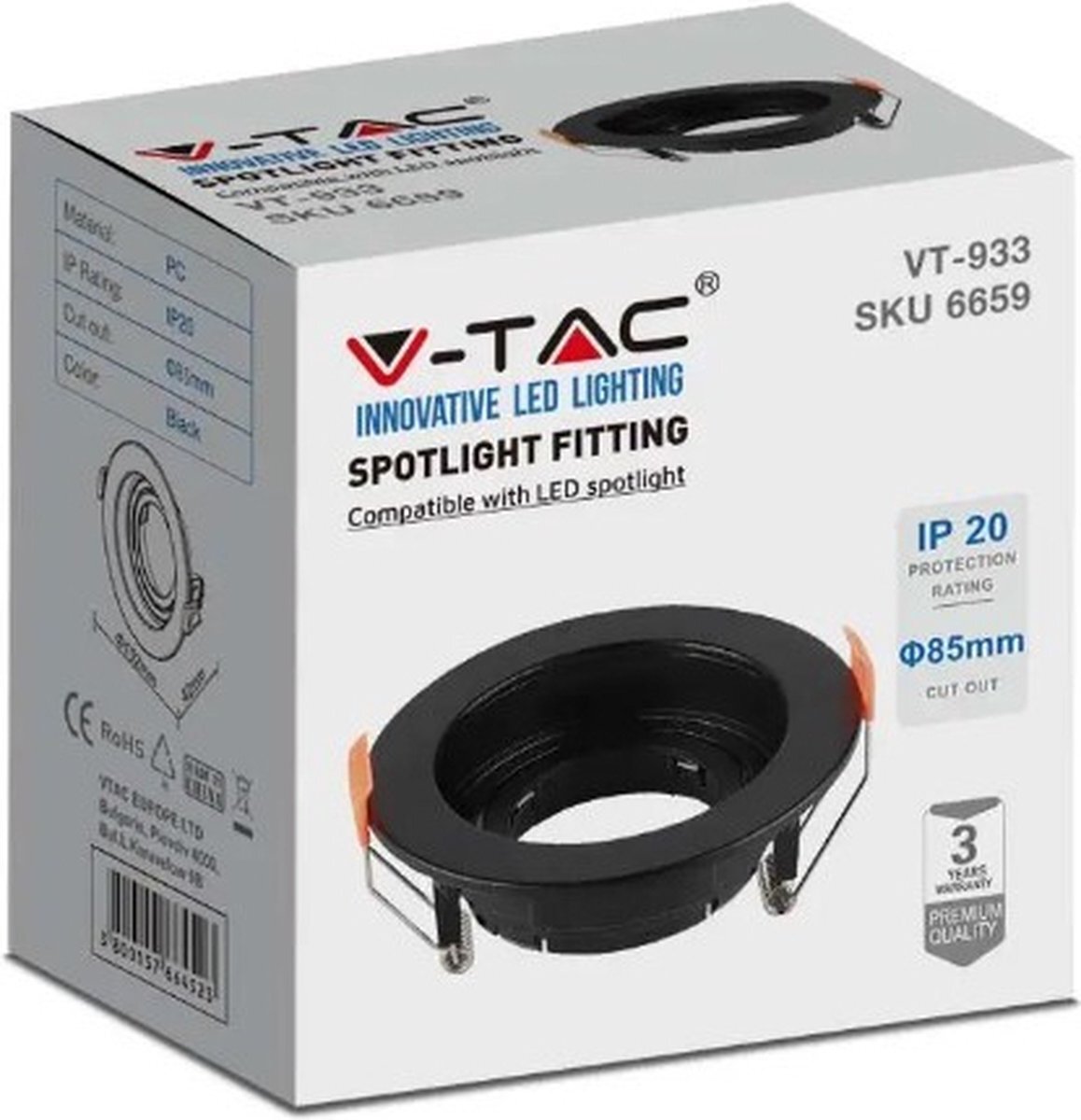 V-tac VT-934 - GU10 Fitting - Rond - Kantelbaar - Zwart