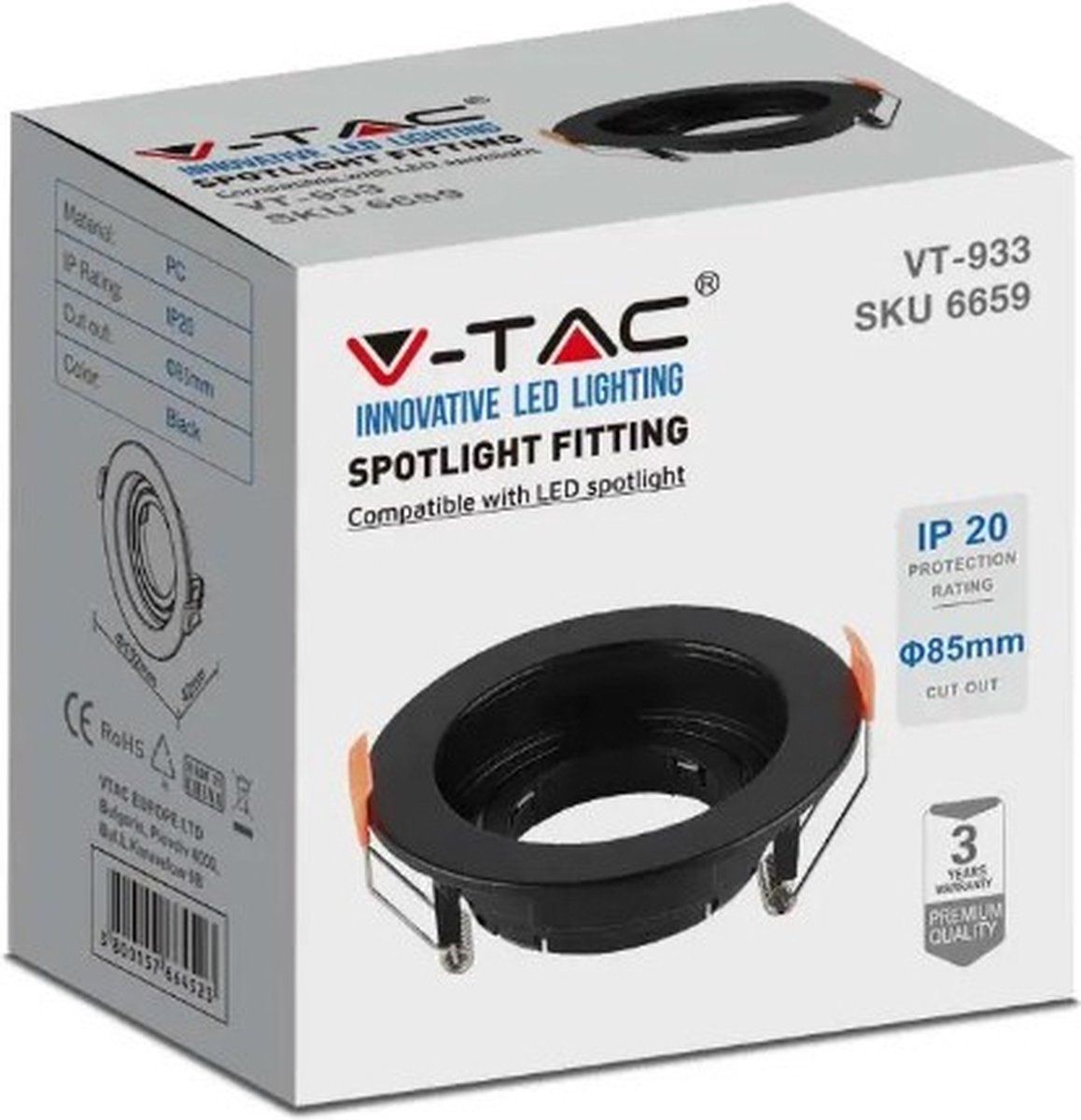 V-tac VT-934 GU10 Fitting Rond Kantelbaar Zwart - Plastic - Zwart