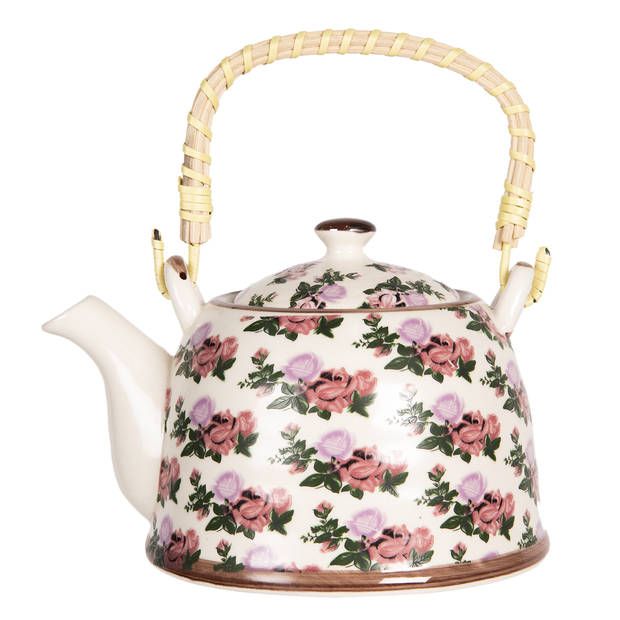 Clayre & Eef Theepot 18*14*12 Cm / 0,8l Multi Porselein Rond Bloemen 6cete0070l