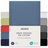 Dreamzie Boxspring Hoeslaken 180x200 cm - 200x200 cm, 100% katoenjersey, matrashoogte tot 37 cm, hypoallergeen, Oeko-Tex, blauw
