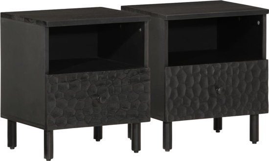 vidaXL Nachtkastjes - Set van 2 - Massief Mangohout - Zwart