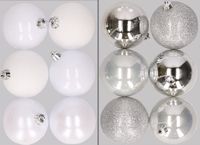 Merkloos / Sans marque Billiet - Vanlaere 12x stuks kunststof kerstballen mix van wit en zilver 8 cm