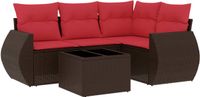 vidaXL 5-delige tuinbankset met kussens, bruin, polyrotan