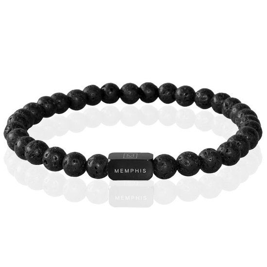 Memphis Kralen Armband Lavasteen Edelstaal Kraal Zwart-21cm