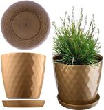 Merkloos KADAX Bloempot met Schotel, Plantenpot van Kunststof, Rond, Goud, 18 cm