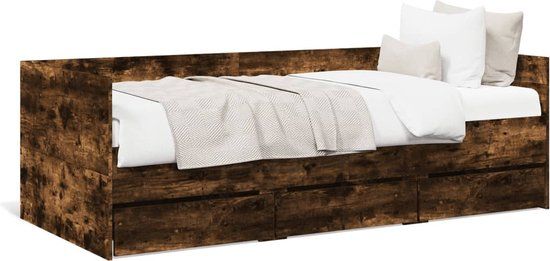 vidaXL Slaapbank met Lades zonder Matras 75x190 cm Gerookt Eikenkleur