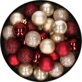 Merkloos / Sans marque Kaemingk B.V. 28x Kunststof Kerstballen Parel/Champagne en Donkerrood Mix 3 cm