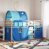 vidaXL Stapelbed met gordijnen - 90x190 cm - Massief grenenhout - Blauw