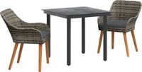 vidaXL Tuin Eettafel Set 3-delig Grijs Polyrattan