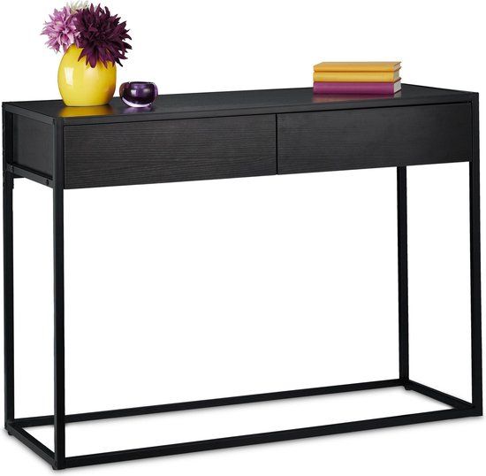 Relaxdays Wandtafel met 2 Lades - 80,5 x 110 x 40 cm - Zwart