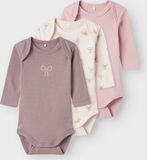 NAME IT - NBFBODY 3P LS BARELY PINK BOW NOOS - Baby - Maat 80