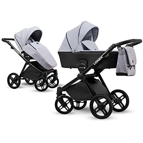 Lux4Kids Kinderwagen, 3-in-1, 2-in-1 Isofix, gelbanden, 12 kg, lichtgewicht bouwmodel Emotion XT by Silver Black XT 06 2-in-1 zonder babyzitje