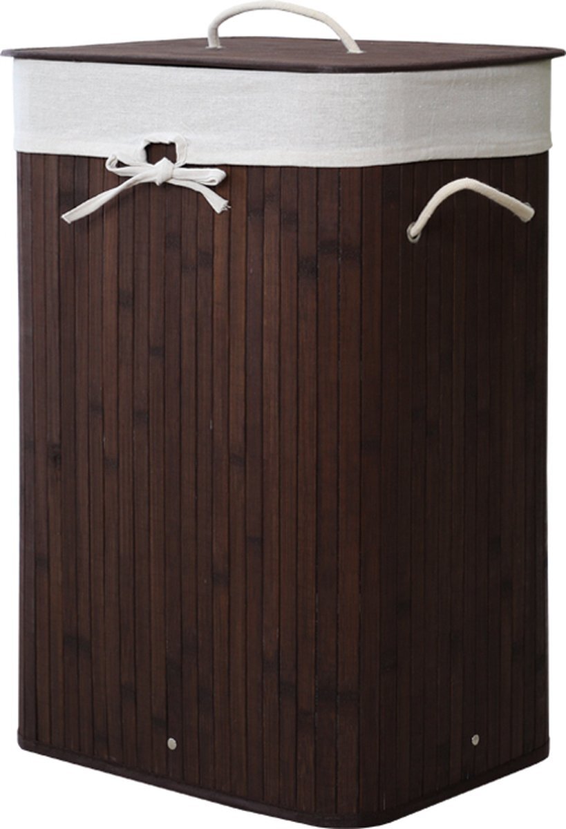 Homestyle Pro Bamboe wasmand – Opbergmand – Wassorteerder met deksel en verwijderbare waszak – Met handgrepen – 72 L – 40x30x60 cm – Bruin