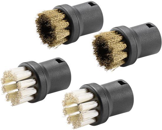 Kärcher Power Brush set met 4 ronde borstelopzetstukken voor hardnekkig vuil, geschikt voor keuken en huishouden, borstelset met 2 messing & 2 Powerborstels, origineel accessoire Kärcher stoomreiniger