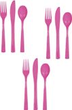 Unique Party Set de couverts - 12 personnes - plastique réutilisable - rose