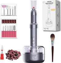 BAESS Elektrische Nagelvijl - Draadloze Nagelfrees met Oplaadstation - Manicure en Pedicure set - 12 Bitjes en 35 Schuurrollen - Nail Drill - Antraciet