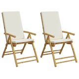 vidaXL Tuinstoel Terras Gecapitonneerde zitting Bamboo Crème, Wit (2 stuks)