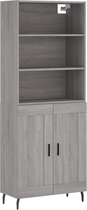 vidaXL Hoge kast bewerkt hout grijs sonoma eikenkleurig 69,5x34x180 cm