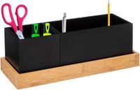 5Five pennenbakje/bureau organizer - zwart - 29 x 11 x 11 cm - bamboe hout