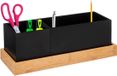 5Five pennenbakje/bureau organizer - zwart - 29 x 11 x 11 cm - bamboe hout