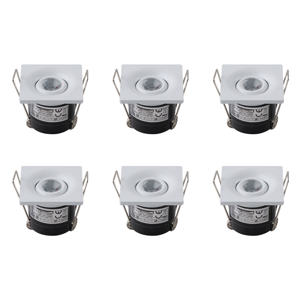 BES LED LED Veranda Spot Verlichting 6 Pack - Inbouw Vierkant 1W - Natuurlijk Wit 4200K - Mat Wit Aluminium - 40mm