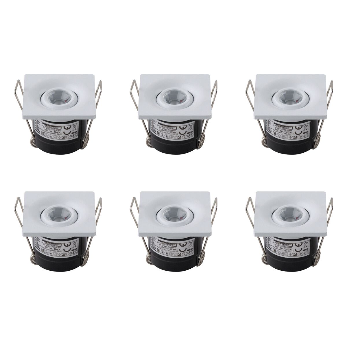BES LED Veranda Spot Verlichting 6 Pack - Inbouw Vierkant 1W - Natuurlijk Wit 4200K - Mat Wit Aluminium - 40mm