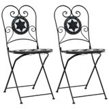 VidaXL Chaise de jardin Terrasse Céramique Fer forgé Noir Blanc 2 pièces