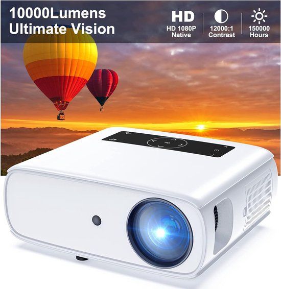 HOPVISION 1080p Full HD LED Projector - 10000 Lumen - White