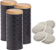 Zeller Bewaarblik voor koffiepads - 3x - zwart - metaal - 7,5 x 18 cm - 680 ml - voorraadpot