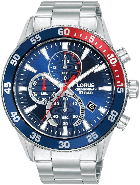 Lorus RM325JX9 Heren Horloge - Zilverkleurig/Blauw - Stalen Band - 45mm - 10 ATM