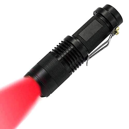 MODOAO Rood Licht LED Zaklamp - Zoomable - Waterbestendig - 3 Lichtmodi - Zwart