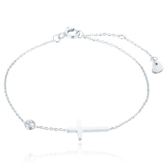 Cilla Jewels Zilverkleurige Schakelarmband met Steentje en Kruis