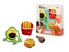 BUKI Pets - Speelgoedset voor honden - Set van 4 Speeltjes Thema Food: Knetterende en Piepende Friet, Piepende Burger, Avocado met Touw, Kippenstamper voor knaagdieren - PET002