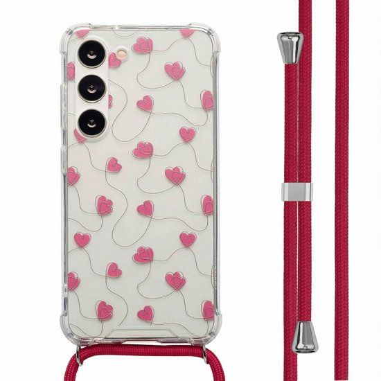 imoshion Hoesje - Geschikt voor Samsung Galaxy S23 - Design Hoesje met Koord - Dusty Rose Connected Hearts
